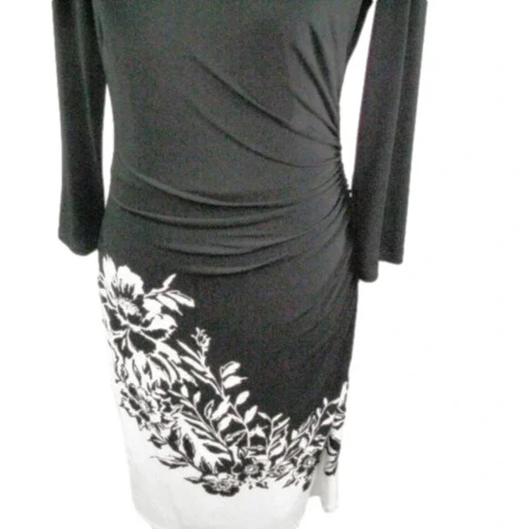 Lauren Ralph Lauren Black/White Floral 3/4 Sleeve Midi Dress Size 4